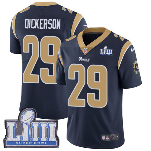 Nike Rams #29 Eric Dickerson Navy Blue Team Color Super Bowl LIII Bound Men's Stitched NFL Vapor Untouchable Limited Jersey Nike Rams #29 Eric Dickerson Navy Blue Team Color Super Bowl LIII Bound Men's Stitched NFL Vapor Untouchable Limited Jersey