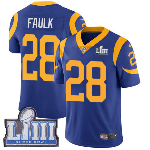 Nike Rams #28 Marshall Faulk Royal Blue Alternate Super Bowl LIII Bound Men's Stitched NFL Vapor Untouchable Limited Jersey Nike Rams #28 Marshall Faulk Royal Blue Alternate Super Bowl LIII Bound Men's Stitched NFL Vapor Untouchable Limited Jersey