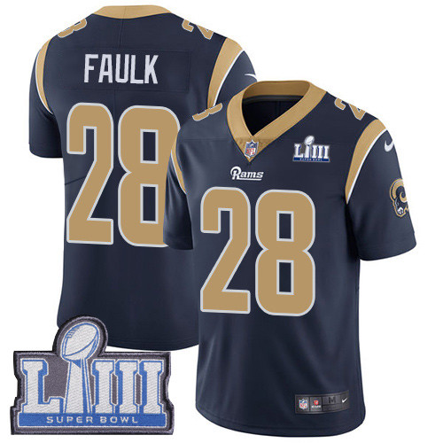 Nike Rams #28 Marshall Faulk Navy Blue Team Color Super Bowl LIII Bound Men's Stitched NFL Vapor Untouchable Limited Jersey Nike Rams #28 Marshall Faulk Navy Blue Team Color Super Bowl LIII Bound Men's Stitched NFL Vapor Untouchable Limited Jersey