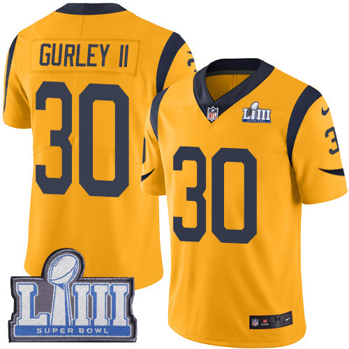 Nike Rams #30 Todd Gurley II Gold Super Bowl LIII Bound Men's Stitched NFL Limited Rush Jersey Nike Rams #30 Todd Gurley II Gold Super Bowl LIII Bound Men's Stitched NFL Limited Rush Jersey