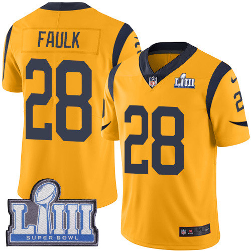 Nike Rams #28 Marshall Faulk Gold Super Bowl LIII Bound Men's Stitched NFL Limited Rush Jersey Nike Rams #28 Marshall Faulk Gold Super Bowl LIII Bound Men's Stitched NFL Limited Rush Jersey
