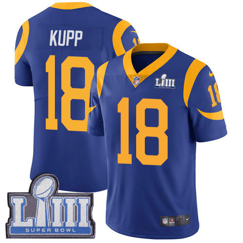 Nike Rams #18 Cooper Kupp Royal Blue Alternate Super Bowl LIII Bound Men's Stitched NFL Vapor Untouchable Limited Jersey Nike Rams #18 Cooper Kupp Royal Blue Alternate Super Bowl LIII Bound Men's Stitched NFL Vapor Untouchable Limited Jersey