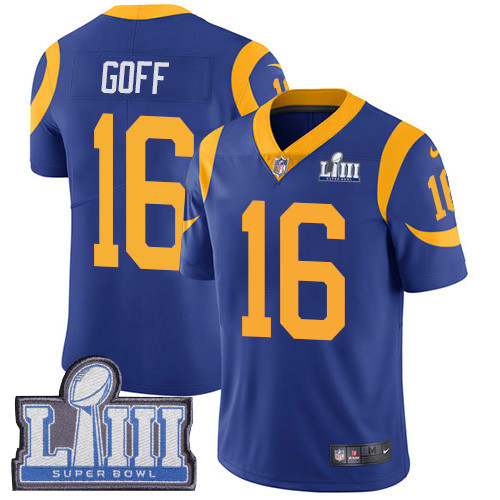 Nike Rams #16 Jared Goff Royal Blue Alternate Super Bowl LIII Bound Men's Stitched NFL Vapor Untouchable Limited Jersey Nike Rams #16 Jared Goff Royal Blue Alternate Super Bowl LIII Bound Men's Stitched NFL Vapor Untouchable Limited Jersey
