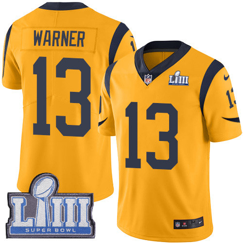 Nike Rams #13 Kurt Warner Gold Super Bowl LIII Bound Men's Stitched NFL Limited Rush Jersey Nike Rams #13 Kurt Warner Gold Super Bowl LIII Bound Men's Stitched NFL Limited Rush Jersey