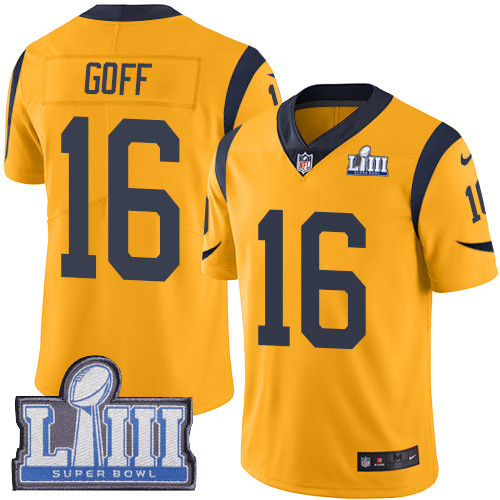 Nike Rams #16 Jared Goff Gold Super Bowl LIII Bound Men's Stitched NFL Limited Rush Jersey Nike Rams #16 Jared Goff Gold Super Bowl LIII Bound Men's Stitched NFL Limited Rush Jersey