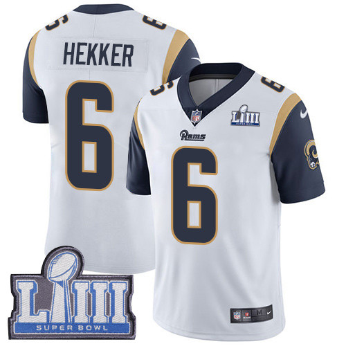 Nike Rams #6 Johnny Hekker White Super Bowl LIII Bound Men's Stitched NFL Vapor Untouchable Limited Jersey Nike Rams #6 Johnny Hekker White Super Bowl LIII Bound Men's Stitched NFL Vapor Untouchable Limited Jersey