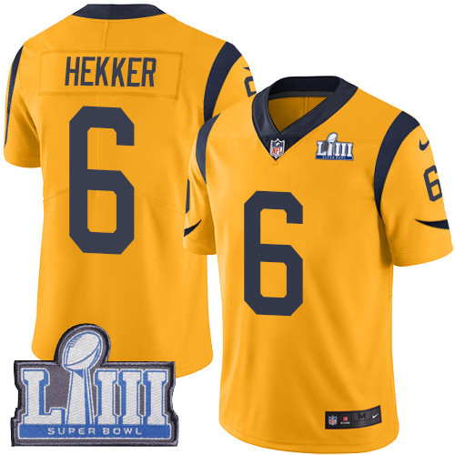 Nike Rams #6 Johnny Hekker Gold Super Bowl LIII Bound Men's Stitched NFL Limited Rush Jersey Nike Rams #6 Johnny Hekker Gold Super Bowl LIII Bound Men's Stitched NFL Limited Rush Jersey