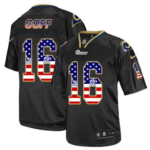 Nike Rams #16 Jared Goff Black Men's Stitched NFL Elite USA Flag Fashion Jersey Nike Rams #16 Jared Goff Black Men's Stitched NFL Elite USA Flag Fashion Jersey