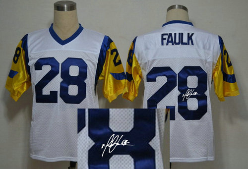 Los Angeles Rams #28 Marshall faulk White Throwback Jersey(Signed Elite)