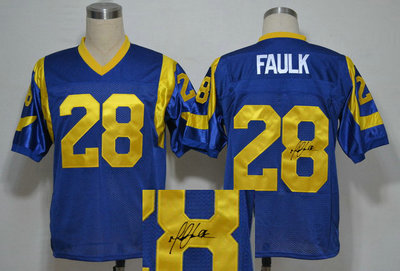 Los Angeles Rams#28 Marshall faulk Blue Throwback Jersey(Signed Elite)