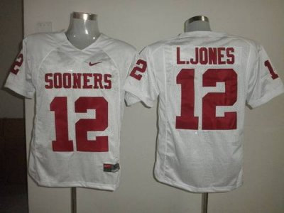 Sooners #12 Landy Jones White Embroidered NCAA Jersey