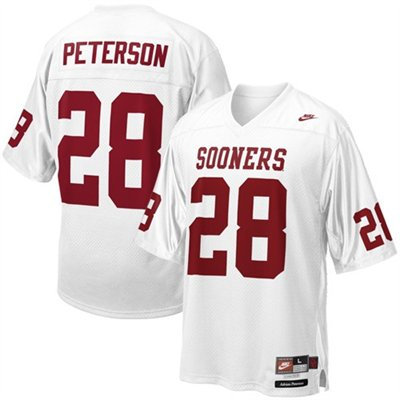 Sooners #28 Adrian Peterson White Embroidered NCAA Jersey
