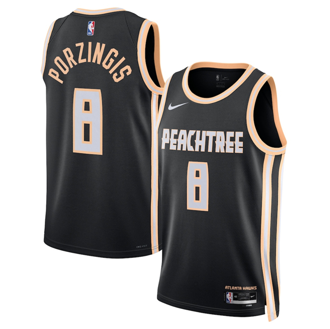 Men's Atlanta Hawks #8 Kristaps Porzi??is Black 2025 26 City Edition Stitched Jersey