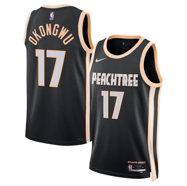 Men's Atlanta Hawks #17 Onyeka Okongwu Black 2025 26 City Edition Stitched Jersey