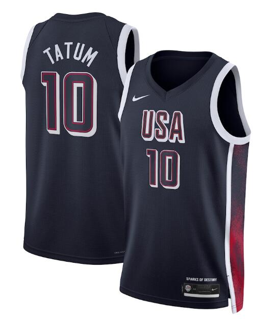 Men's USA Basketball #10 Jayson Tatum Navy 2024 Swingman Stitched Jersey 1