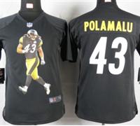 Nike youth Pittsburgh Steelers #43 Polamalu Black Portrait Fashion Game Jerseys