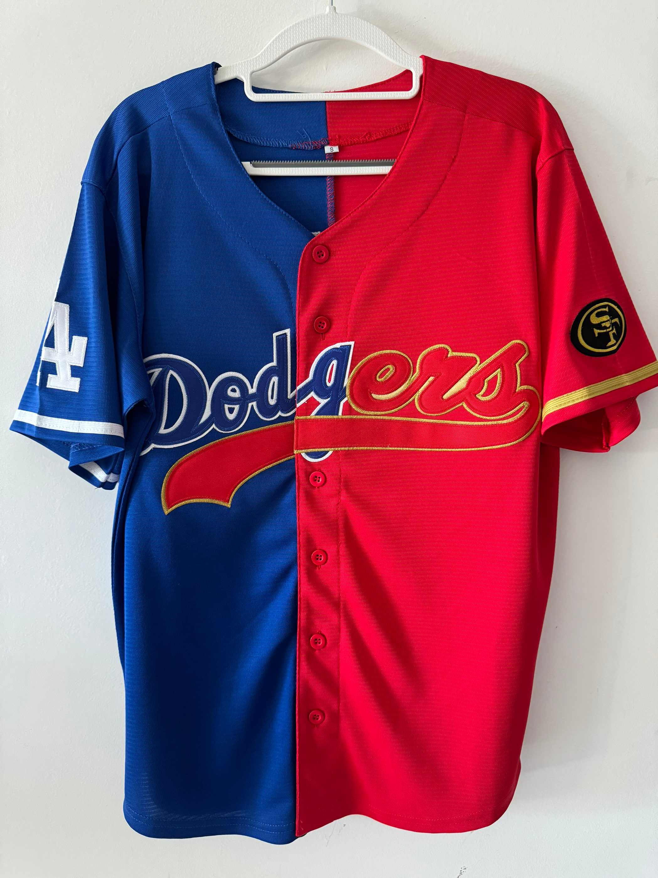 Custom Split Dodgers Blue 49ers Red Cool base Stitched Jersey