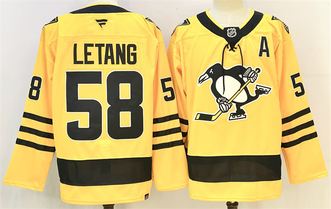 Men's Pittsburgh Penguins #58 Kris Letang Gold 2025 26 With A Patch Alternate Stitched Hockey Jersey