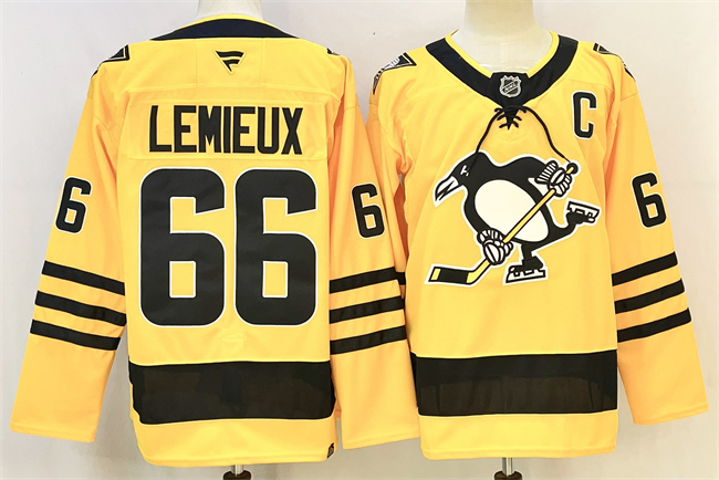 Men's Pittsburgh Penguins #66 Mario Lemieux Gold 2025 26 With C Patch Alternate Stitched Hockey Jersey