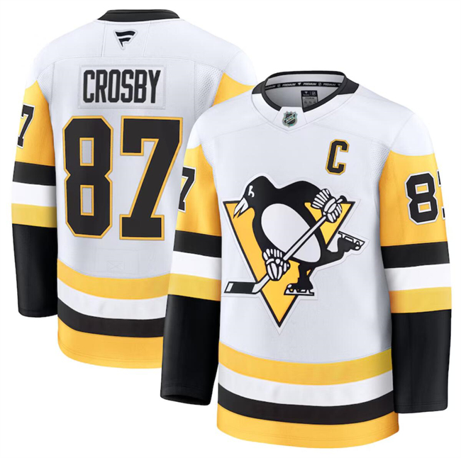 Men's Pittsburgh Penguins #87 Sidney Crosby White 2024-25 Away Stitched Hockey Jersey Men's Pittsburgh Penguins #87 Sidney Crosby White 2024-25 Away Stitched Hockey Jersey