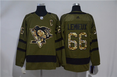 Adidas Penguins #66 Mario Lemieux Olive Jerse