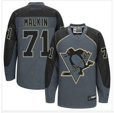 Pittsburgh Penguins #71 Evgeni Malkin Charcoal Cross Check Fashion Stitched NHL Jersey
