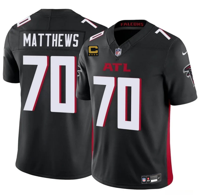 Men's Atlanta Falcons #70 Jake Matthews Black 2025 F.U.S.E With 4-Star C Patch Vapor Untouchable Limited Stitched Football Jersey Men's Atlanta Falcons #70 Jake Matthews Black 2025 F.U.S.E With 4-Star C Patch Vapor Untouchable Limited Stitched Football Jersey