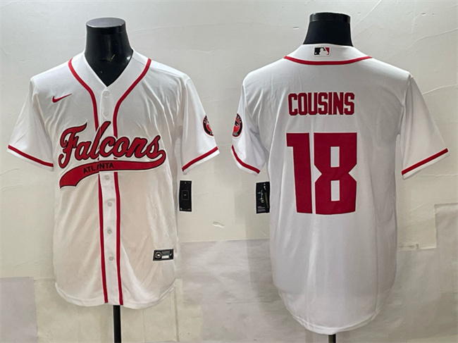 Men's Atlanta Falcons #18 Kirk Cousins White With Patch Cool Base Stitched Baseball Jersey Men's Atlanta Falcons #18 Kirk Cousins White With Patch Cool Base Stitched Baseball Jersey
