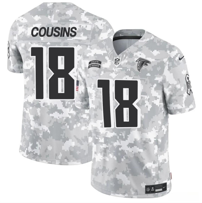 Men's Atlanta Falcons #18 Kirk Cousins 2024 F.U.S.E Arctic Camo Salute To Service Limited Stitched Football Jersey Men's Atlanta Falcons #18 Kirk Cousins 2024 F.U.S.E Arctic Camo Salute To Service Limited Stitched Football Jersey