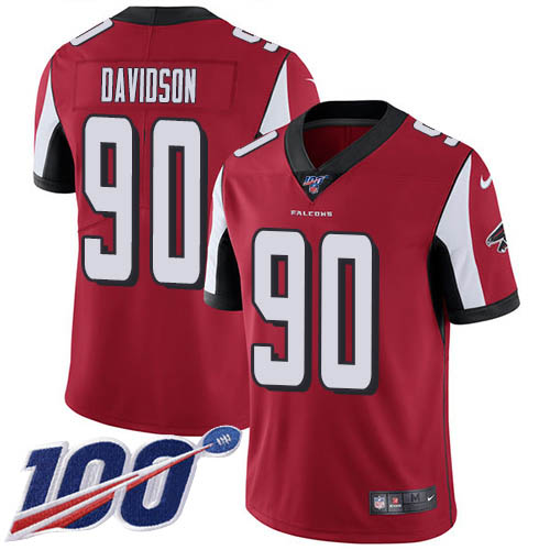 Nike Falcons #90 Marlon Davidson Red Team Color Men's Stitched NFL 100th Season Vapor Untouchable Limited Jersey Nike Falcons #90 Marlon Davidson Red Team Color Men's Stitched NFL 100th Season Vapor Untouchable Limited Jersey
