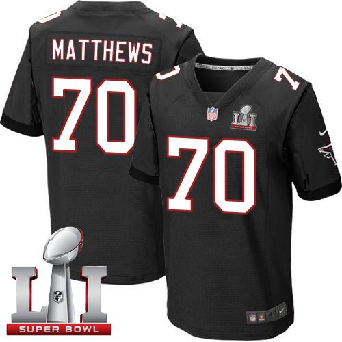 Nike Falcons #70 Jake Matthews Black Alternate Super Bowl LI 51 Men's Stitched NFL Elite Jersey Nike Falcons #70 Jake Matthews Black Alternate Super Bowl LI 51 Men's Stitched NFL Elite Jersey
