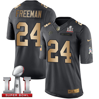 Nike Falcons #24 Devonta Freeman Black Super Bowl LI 51 Men's Stitched NFL Limited Gold Salute To Service Jersey Nike Falcons #24 Devonta Freeman Black Super Bowl LI 51 Men's Stitched NFL Limited Gold Salute To Service Jersey