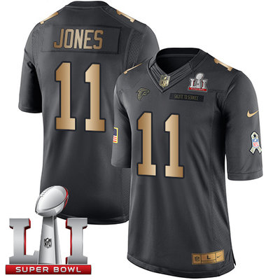 Nike Falcons #11 Julio Jones Black Super Bowl LI 51 Men's Stitched NFL Limited Gold Salute To Service Jersey Nike Falcons #11 Julio Jones Black Super Bowl LI 51 Men's Stitched NFL Limited Gold Salute To Service Jersey