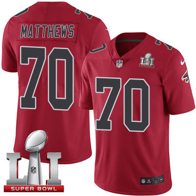Nike Falcons #70 Jake Matthews Red Super Bowl LI 51 Men's Stitched NFL Limited Rush Jersey Nike Falcons #70 Jake Matthews Red Super Bowl LI 51 Men's Stitched NFL Limited Rush Jersey