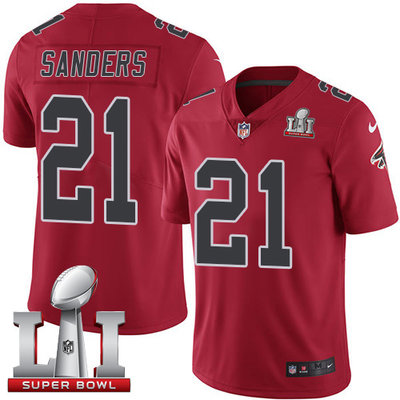 Nike Falcons #21 Deion Sanders Red Super Bowl LI 51 Men's Stitched NFL Limited Rush Jersey Nike Falcons #21 Deion Sanders Red Super Bowl LI 51 Men's Stitched NFL Limited Rush Jersey