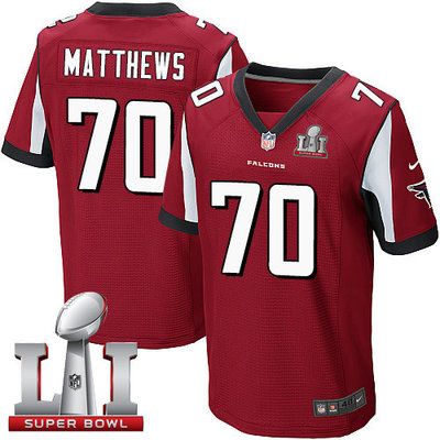 Nike Falcons #70 Jake Matthews Red Team Color Super Bowl LI 51 Men's Stitched NFL Elite Jersey Nike Falcons #70 Jake Matthews Red Team Color Super Bowl LI 51 Men's Stitched NFL Elite Jersey