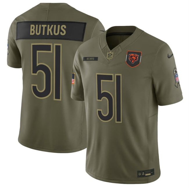 Men's Chicago Bears #51 Dick Butkus Olive 2025 F.U.S.E. Salute to Service Limited Stitched Football Jersey