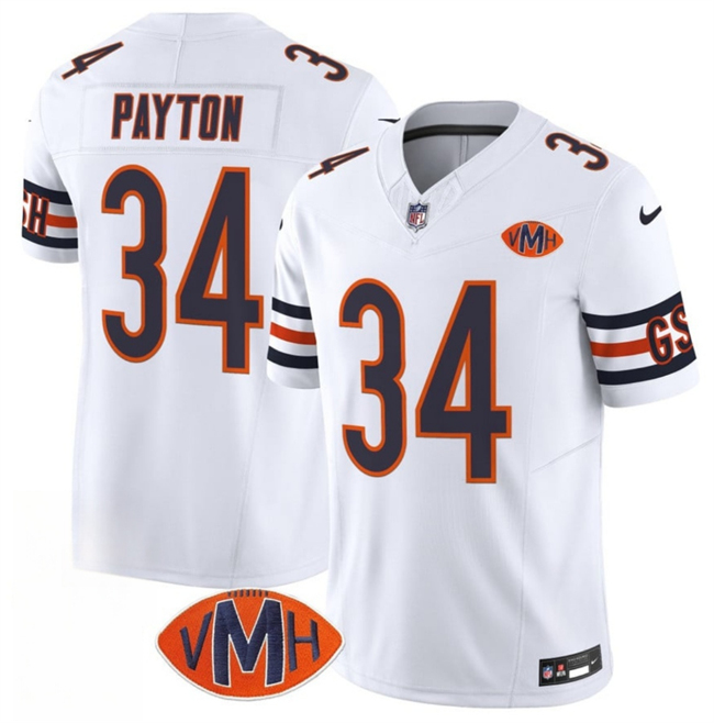 Men's Chicago Bears #34 Walter Payton White 2025 F.U.S.E. With VMH Patch Vapor Untouchable Limited Stitched Football Jersey Men's Chicago Bears #34 Walter Payton White 2025 F.U.S.E. With VMH Patch Vapor Untouchable Limited Stitched Football Jersey