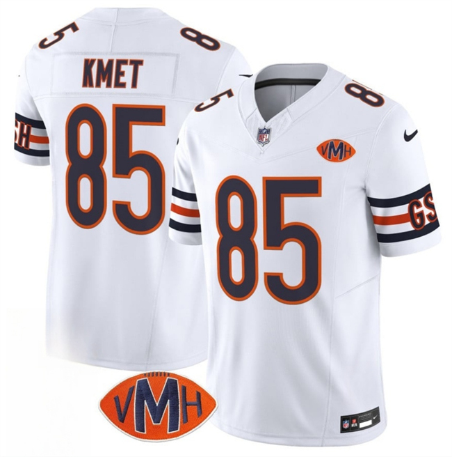 Men's Chicago Bears #85 Cole Kmet White 2025 F.U.S.E. With VMH Patch Vapor Untouchable Limited Stitched Football Jersey Men's Chicago Bears #85 Cole Kmet White 2025 F.U.S.E. With VMH Patch Vapor Untouchable Limited Stitched Football Jersey