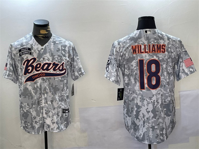 Men's Chicago Bears #18 Caleb Williams 2024 Arctic Camo Salute To Service Stitched Baseball Jersey Men's Chicago Bears #18 Caleb Williams 2024 Arctic Camo Salute To Service Stitched Baseball Jersey