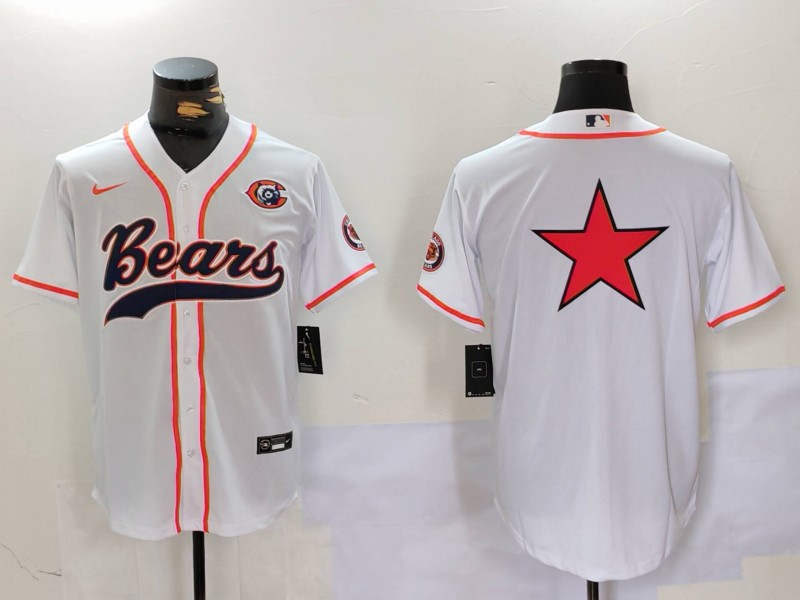 Men's Chicago Bears White Team Big Logo With Patch Cool Base Stitched Baseball Jersey 3 Men's Chicago Bears White Team Big Logo With Patch Cool Base Stitched Baseball Jersey 3