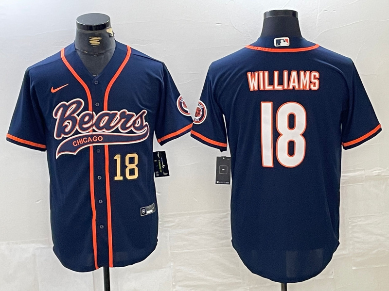 Men's Chicago Bears #18 Caleb Williams Navy With Patch Cool Base Stitched Baseball Jersey 2 Men's Chicago Bears #18 Caleb Williams Navy With Patch Cool Base Stitched Baseball Jersey 2