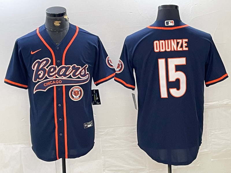 Men's Chicago Bears #15 Rome Odunze Navy With Patch Cool Base Stitched Baseball Jersey 2 Men's Chicago Bears #15 Rome Odunze Navy With Patch Cool Base Stitched Baseball Jersey 2
