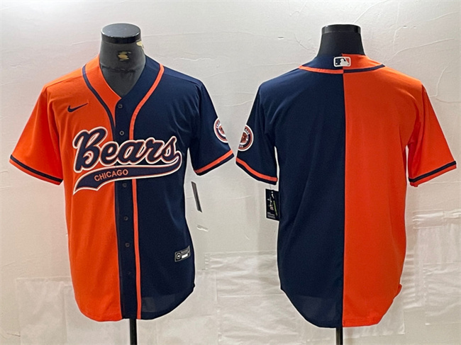 Men's Chicago Bears Blank Orange Navy Split With Patch Cool Base Stitched Baseball Jersey Men's Chicago Bears Blank Orange Navy Split With Patch Cool Base Stitched Baseball Jersey