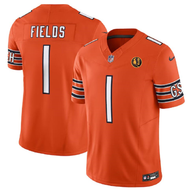 Men's Chicago Bears #1 Justin Fields Orange 2023 F.U.S.E. With John Madden Patch Vapor Limited Stitched Football Jersey Men's Chicago Bears #1 Justin Fields Orange 2023 F.U.S.E. With John Madden Patch Vapor Limited Stitched Football Jersey