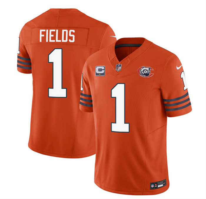 Men's Chicago Bears #1 Justin Fields Orange 2023 F.U.S.E. With 1-Star C Patch Throwback Limited Stitched Football Jersey Men's Chicago Bears #1 Justin Fields Orange 2023 F.U.S.E. With 1-Star C Patch Throwback Limited Stitched Football Jersey