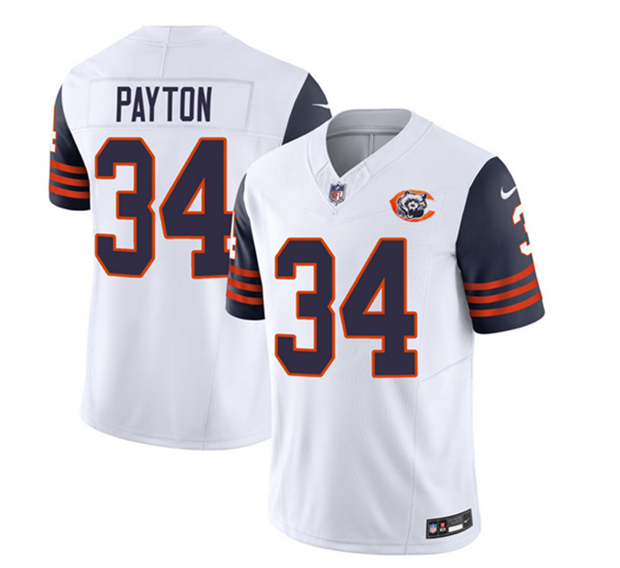 Men's Chicago Bears #34 Walter Payton White Navy 2023 F.U.S.E. Throwback Limited Stitched Football Jersey Men's Chicago Bears #34 Walter Payton White Navy 2023 F.U.S.E. Throwback Limited Stitched Football Jersey