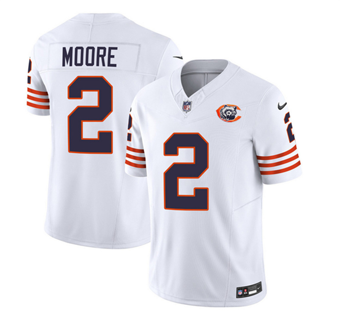 Men's Chicago Bears #2 DJ Moore White 2023 F.U.S.E. Throwback Limited Stitched Football Jersey Men's Chicago Bears #2 DJ Moore White 2023 F.U.S.E. Throwback Limited Stitched Football Jersey