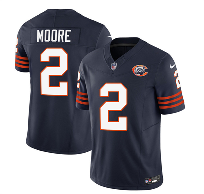 Men's Chicago Bears #2 DJ Moore Navy 2023 F.U.S.E. Throwback Limited Stitched Football Jersey Men's Chicago Bears #2 DJ Moore Navy 2023 F.U.S.E. Throwback Limited Stitched Football Jersey