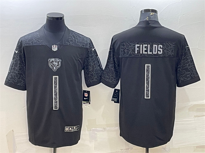 Men's Chicago Bears #1 Justin Fields Black Reflective Limited Stitched Football Jersey Men's Chicago Bears #1 Justin Fields Black Reflective Limited Stitched Football Jersey